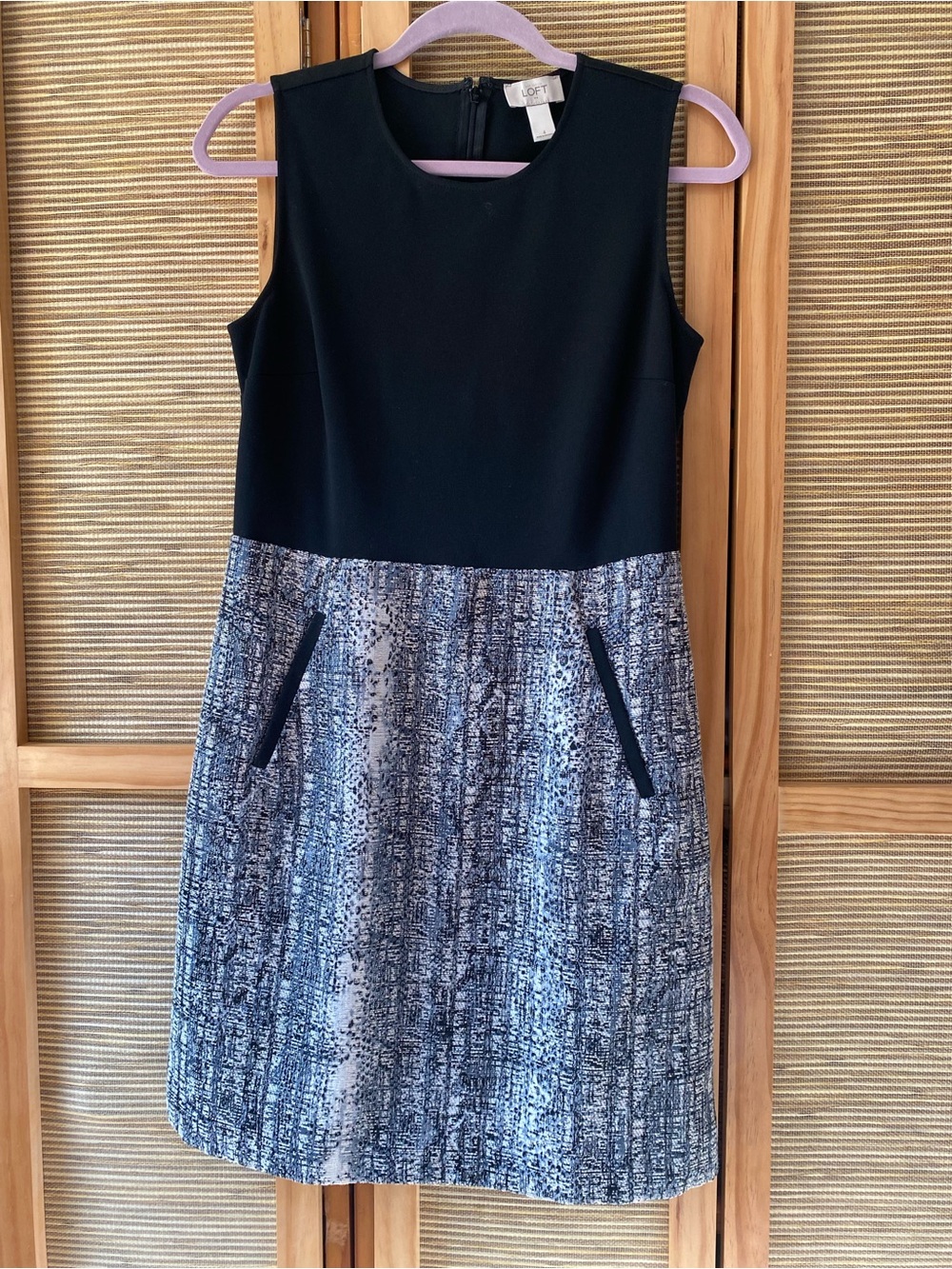 LOFT Black and Gray Sleeveless Textured Dress